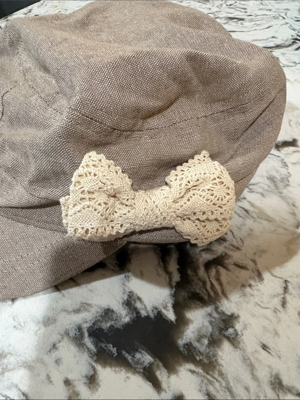Kids Beige Linen Bow Cap - Neutral Summer Hat
